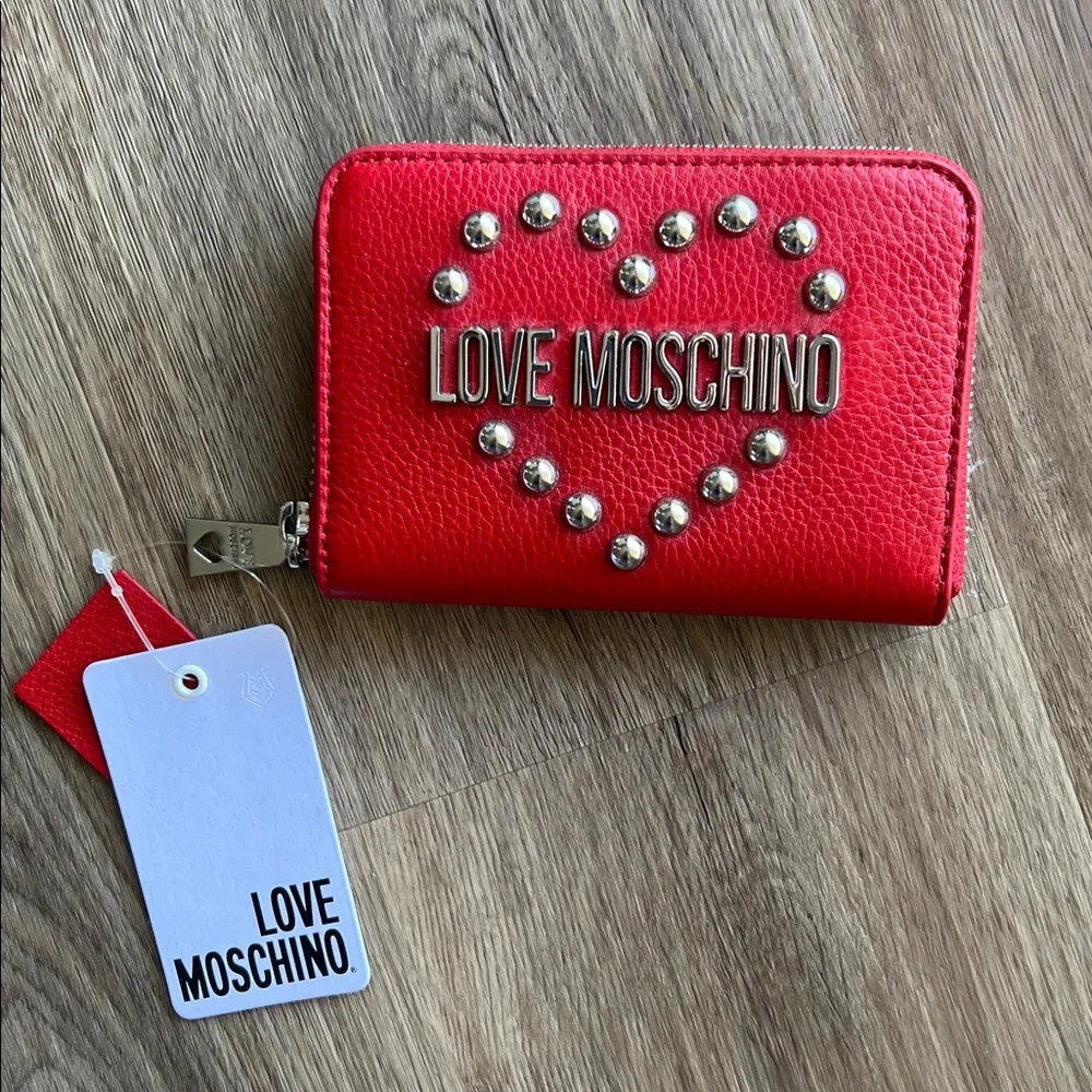 Love Moschino Red Heart Studded Wallet NWT